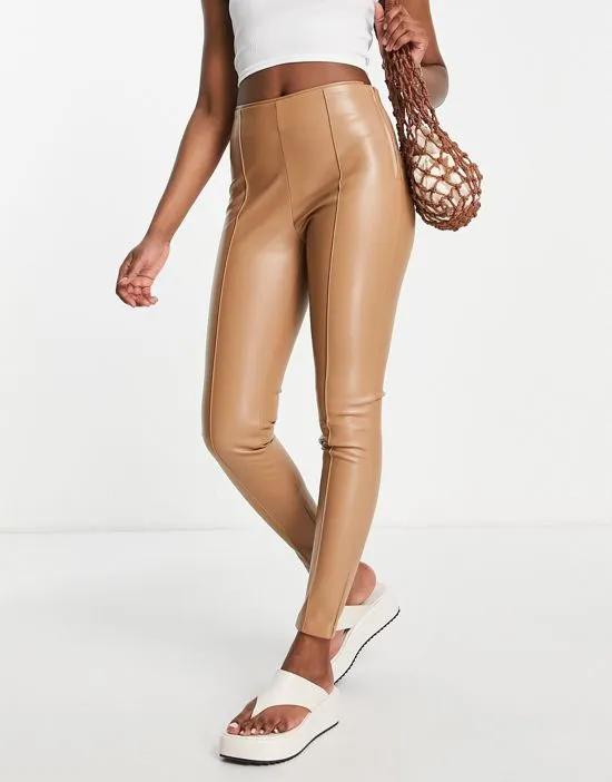 faux leather skinny pants in camel