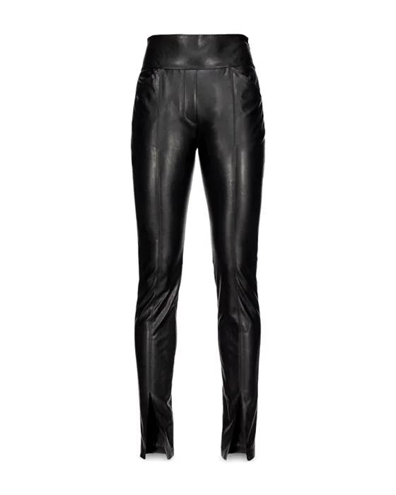 Faux Leather Skinny Slit Hem Pants