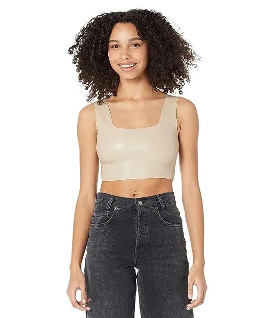 Faux Leather Square Neck Crop Top