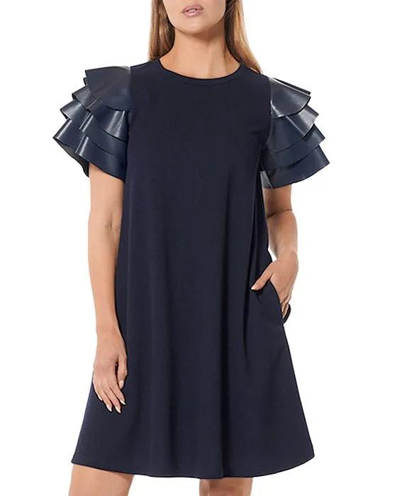 Faux Leather Tiered Sleeve Dress