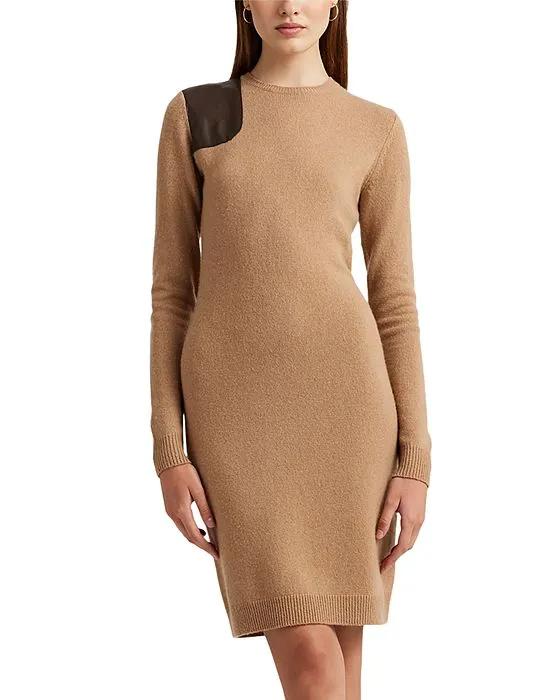 Faux-Leather-Trim Sweater Dress