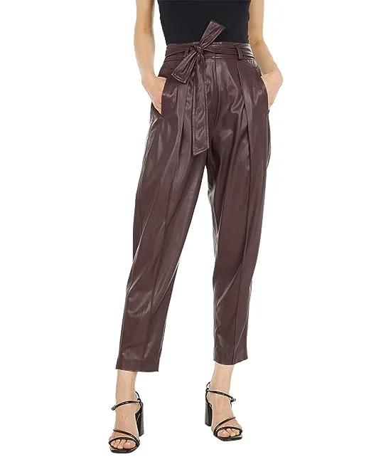 Faux Leather Trousers with Self Belt