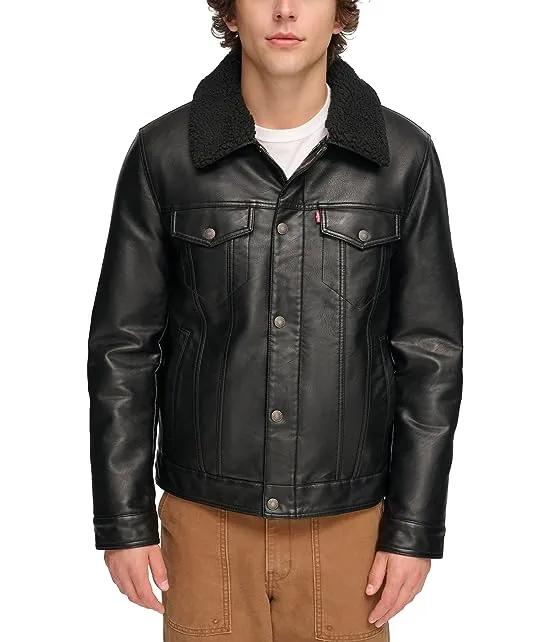 Faux Leather Trucker with Sherpa Lined Collar
