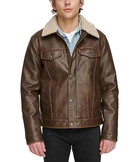 Faux Leather Trucker with Sherpa Lined Collar