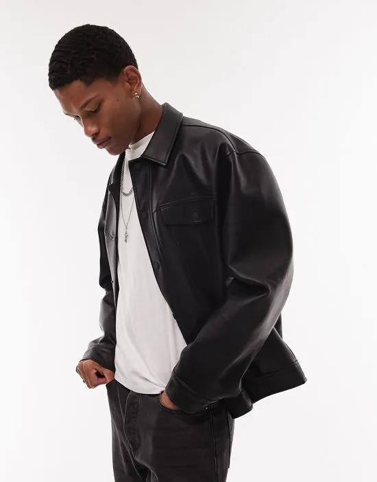 faux leather western jacket in black