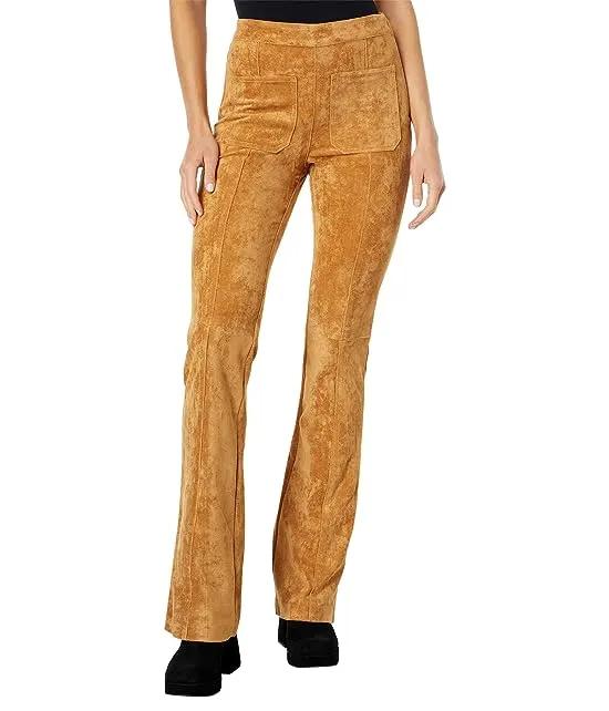 Faux Suede Patch Pocket Mini Bootcut Pants in Toasted Caramel