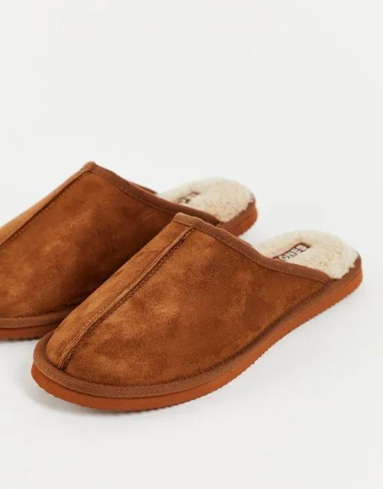 faux suede slippers in tan