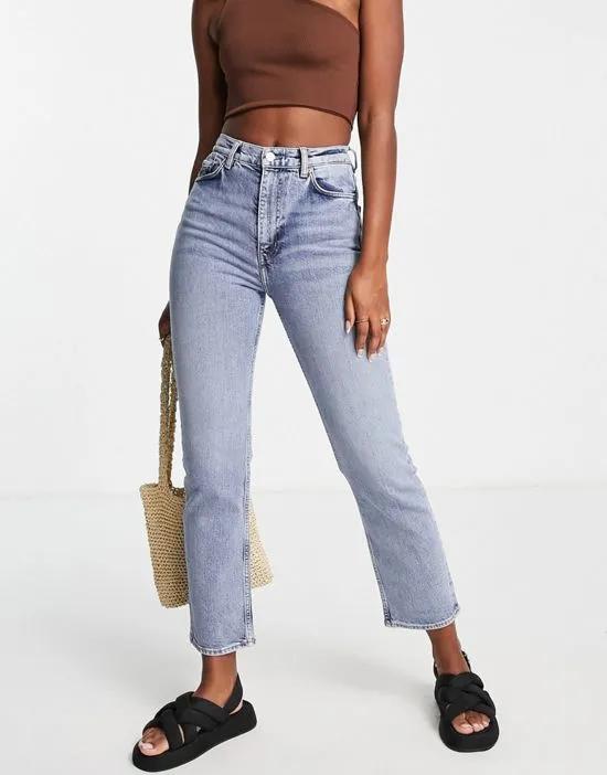 Favorite cotton straight leg mid rise cropped jeans in LA blue - MBLUE