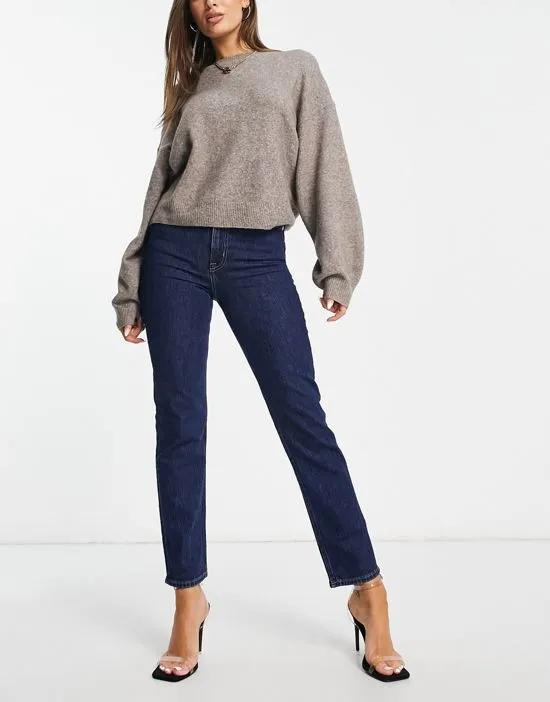 Favorite straight leg mid rise cropped jeans in deep blue