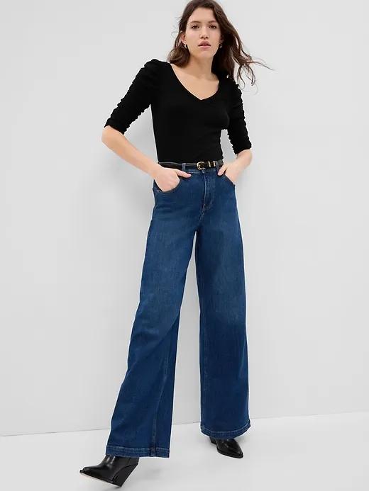 Featherweight Ruched Sleeve Rib Top