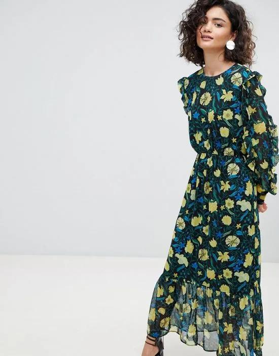 Femme Floral Midaxi Dress With Ruffle Details