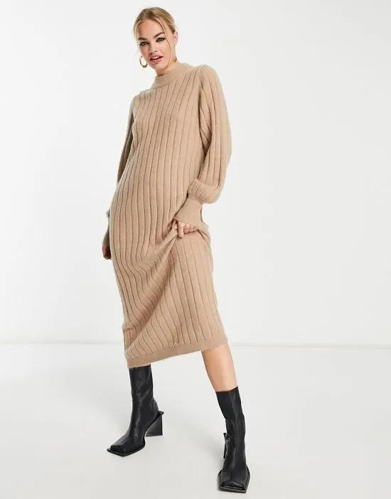 Femme knit maxi dress in camel