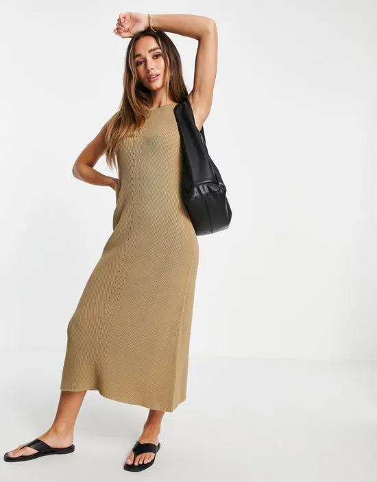Femme knit maxi dress with racer high neck in beige