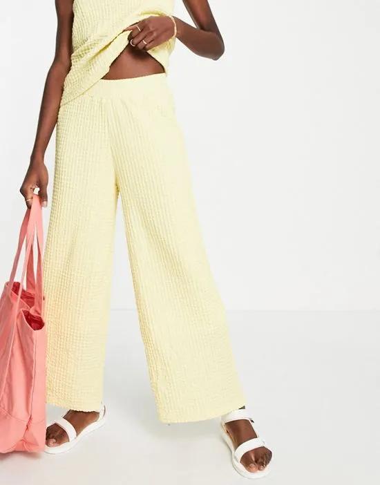 Femme textured wide leg pants in pastel yellow - part of a set - YELLOW