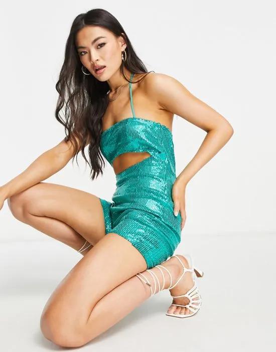 festival cut out bandeau romper in turquoise