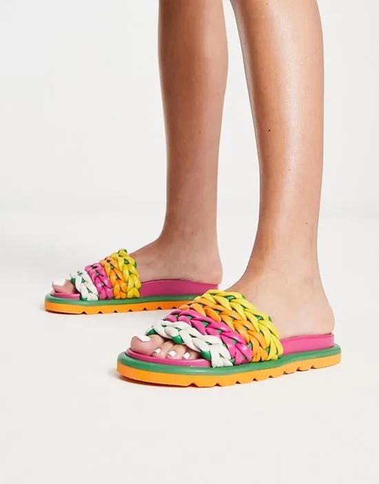 Fiction woven vamp flat sandals in multi