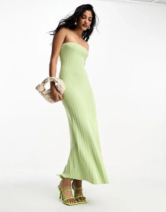 fine ribbed bandeau maxi dress in light green