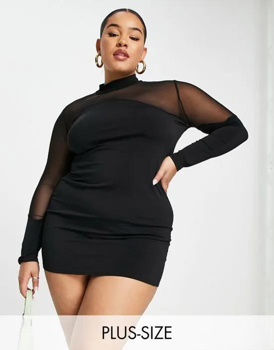First Distraction The Label Plus long sleeve mesh mini dress in black