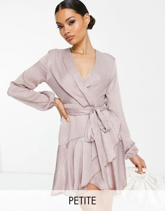 First Distraction The Label Plus satin mini wrap dress in dusky pink