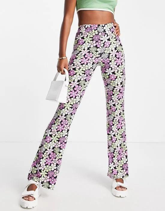 fit and flare pants in retro floral print