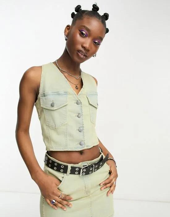 fitted denim crop top in acid wash - part of a set