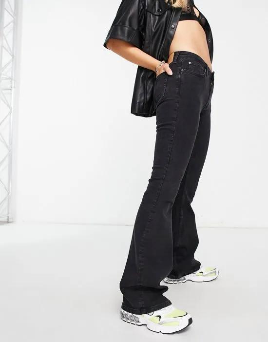 Flame low rise seam detail flared jeans in black