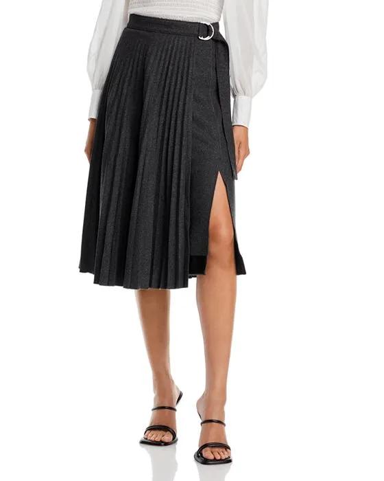 Flannel Pleated Faux Wrap Skirt