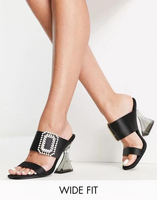 flare heel sandal with embellished detail in black