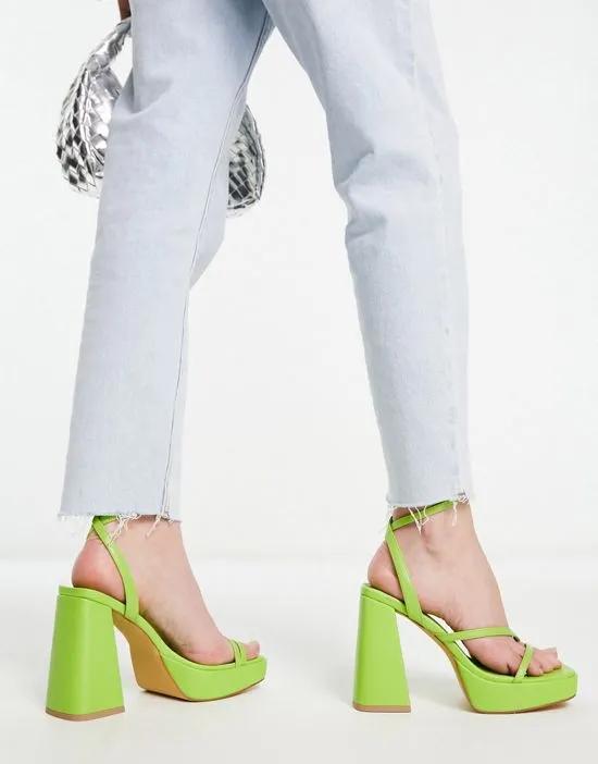flare heeled platform sandals in lime