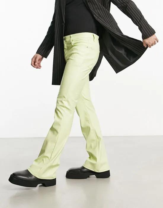 flare jeans in light green leather look