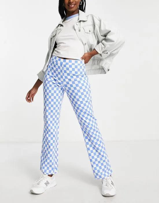 flared pants in pastel blue plaid