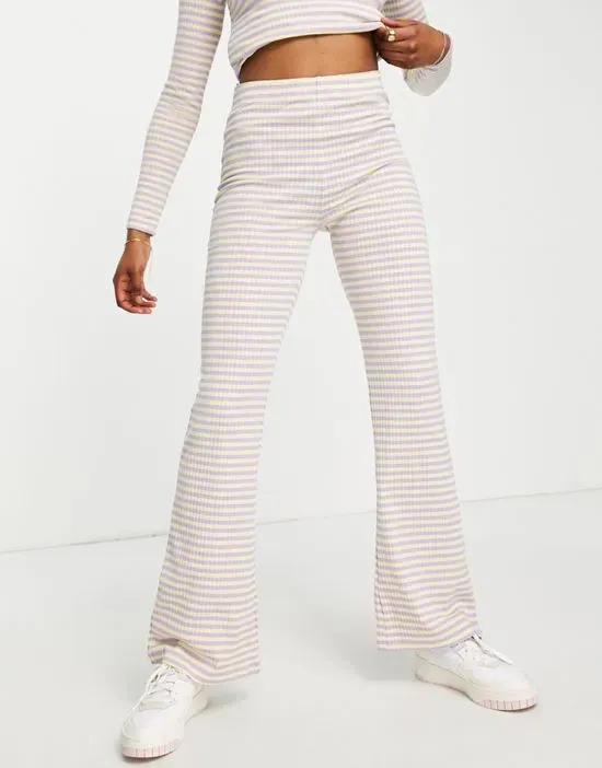flared pants in yellow & lilac stripe