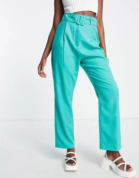 flared pants with belt in jade green