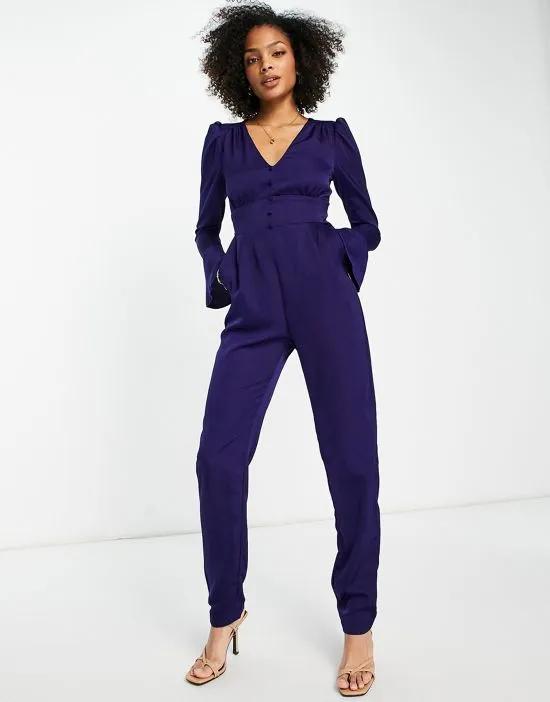 flared sleeve jumpsuit in blue