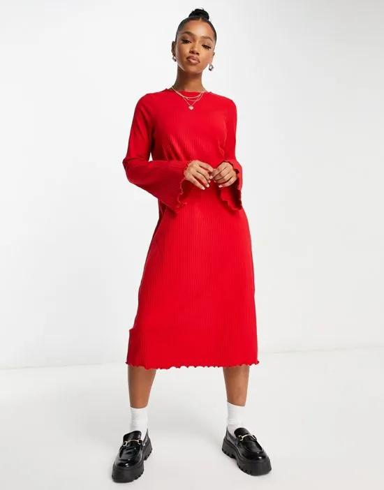 flared sleeve midi dress in red