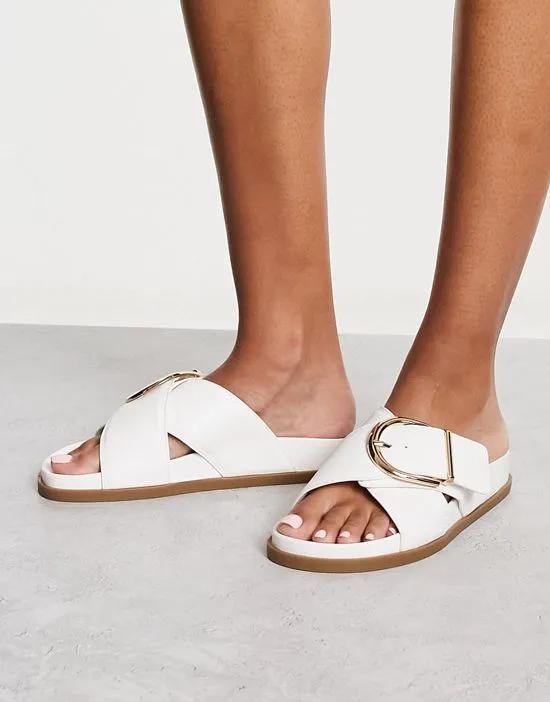 Flash buckle cross vamp sandals in white