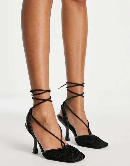 Flash mesh ankle tie shoes in black