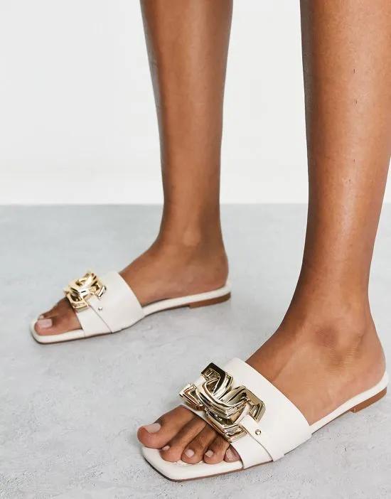 flat sandal with chunky chain detail in cream