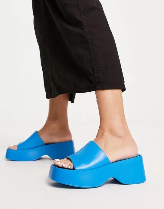flatform square toe sliders in blue