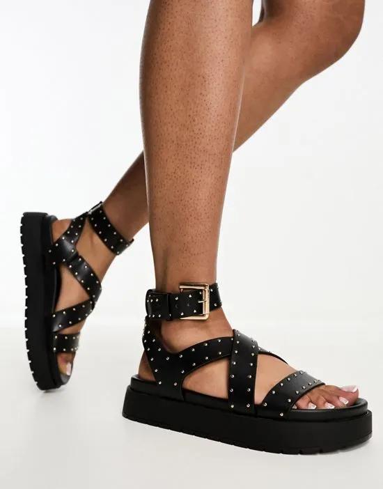 flatform studded sandals in black