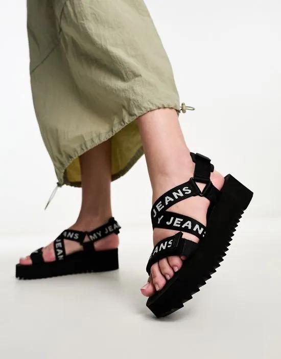 flatform taping strap sandals in black