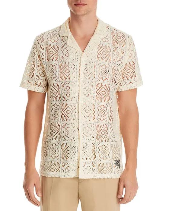 Flight Cotton Crochet Standard Fit Button Down Camp Shirt 