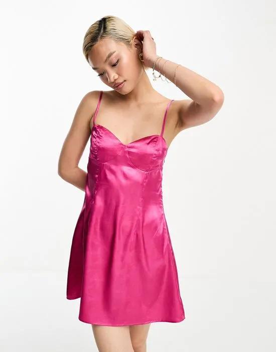 flippy satin mini dress in pink