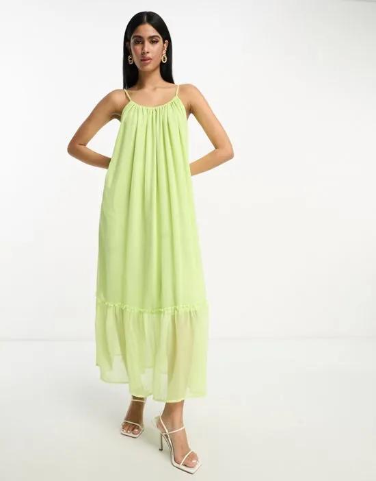 floaty cami maxi dress in pastel lime green