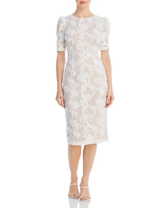Floral Appliqué Lace Midi Sheath Dress - 100% Exclusive