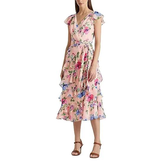 Floral Belted Crinkle Georgette Dress
