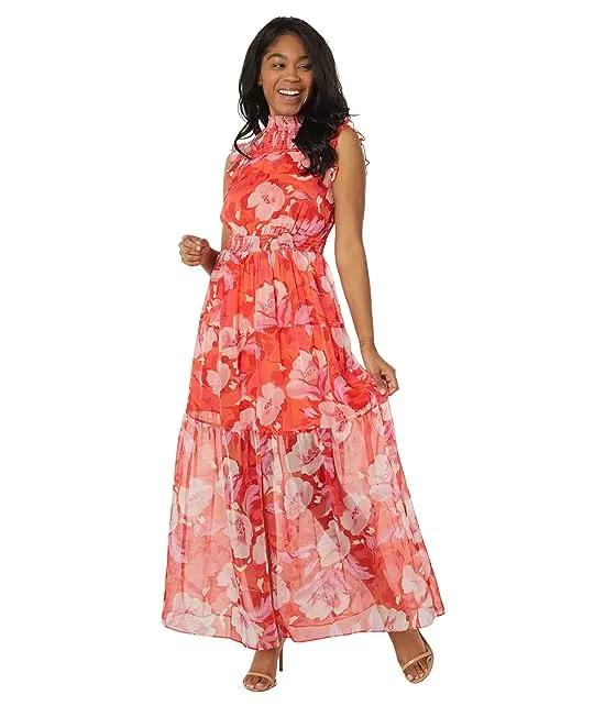 Floral Chiffon Maxi Dress with Smocking Detail