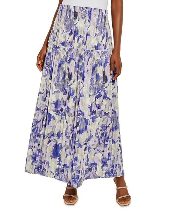 Floral Drop Waist Pleated Woven Maxi Skirt