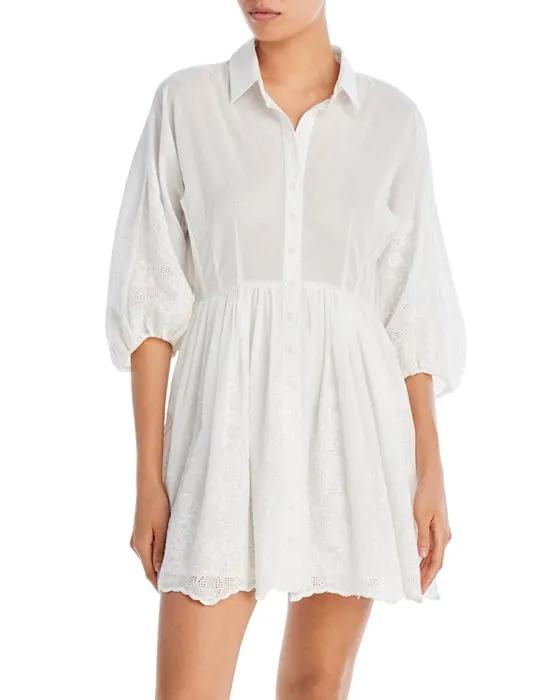 Floral Embroidered Eyelet Mini Shirt Dress - 100% Exclusive