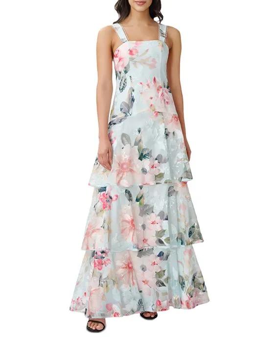 Floral Embroidered Tiered Gown